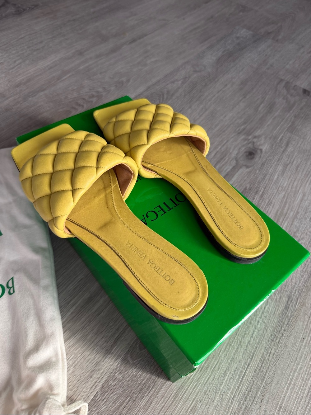 Bottega Veneta Quilted Yellow Leather Slide Mules